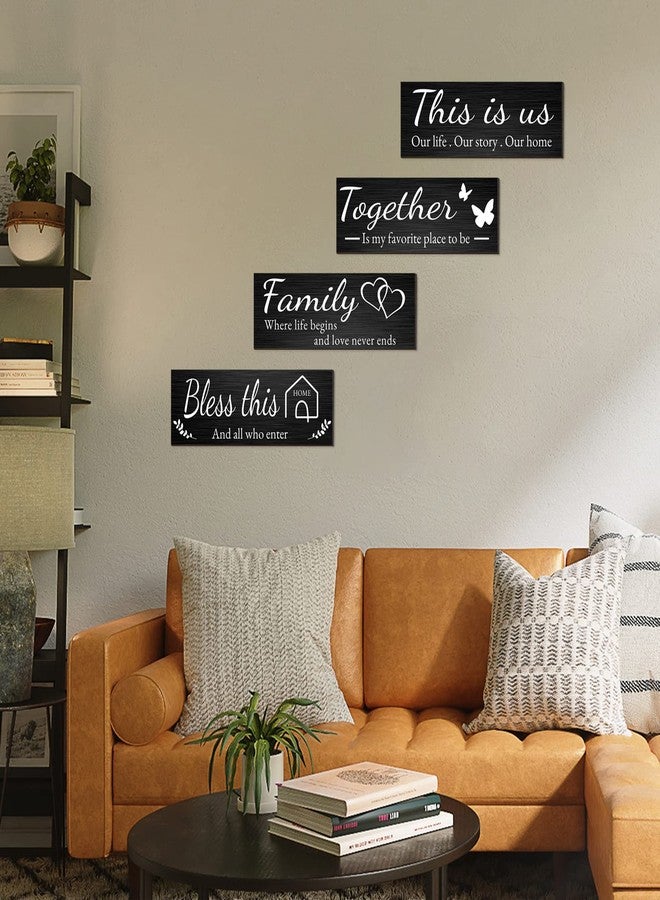 Joyhawk 4 Pieces Home Wall Decor Signs, THIS IS US/TOGETHER/BLESS THIS HOME/FAMILY Wall Decor, Rustic Wooden Farmhouse Signs, 4.7 x 13.8 Inch (Black) - Image 3